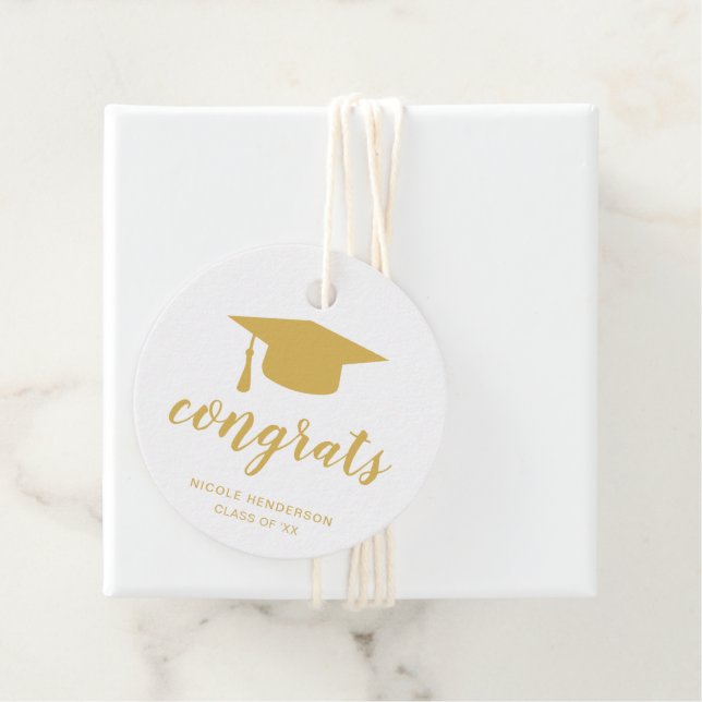 Gratulerara Eleganten Guld och vit Studentmössa Gåvor Etiketter (På plats)