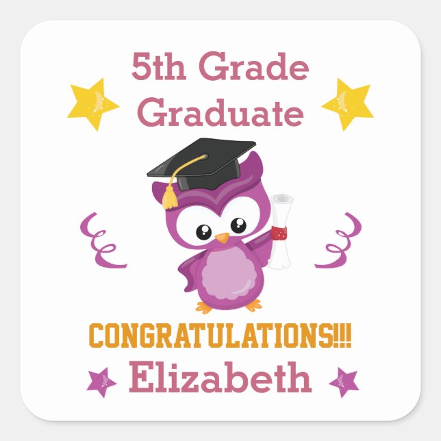 Gratulerara femte klass student fyrkantigt klistermärke (Framsida)