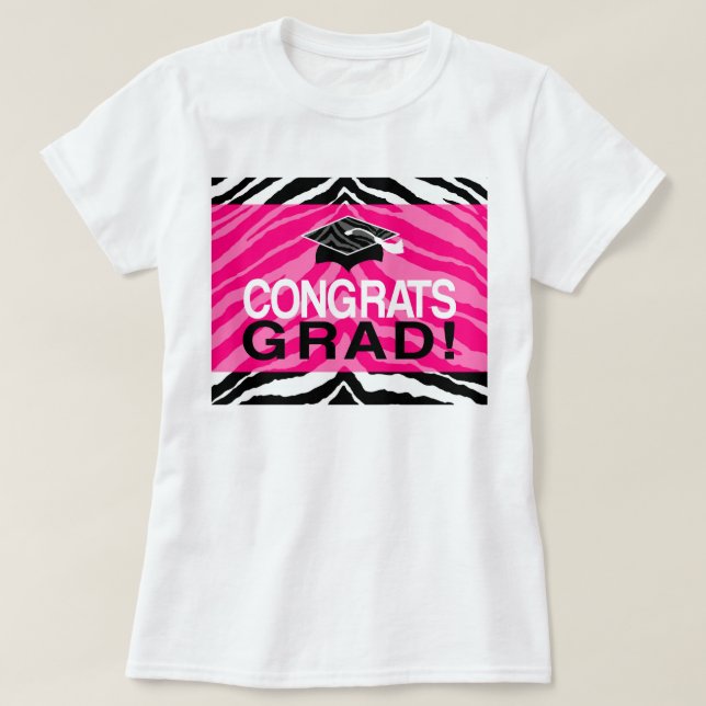 Gratulerara flicka för shock rosasebra studentfest tee shirt (Design framsida)
