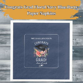 Gratulerara Grad Blommigt Navy Blue Party Pappersservett