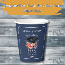 Gratulerara Grad Blommigt Navy Blue Party Pappra T