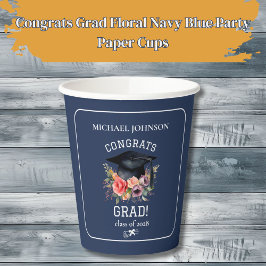 Gratulerara Grad Blommigt Navy Blue Party Pappra T