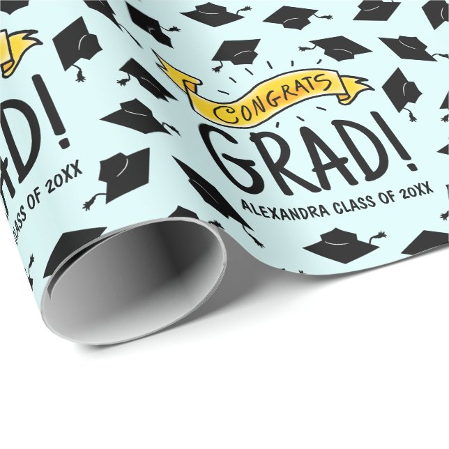 Gratulerara Grad Guld Banner Firande Mönster Presentpapper (Rullad Hörn)