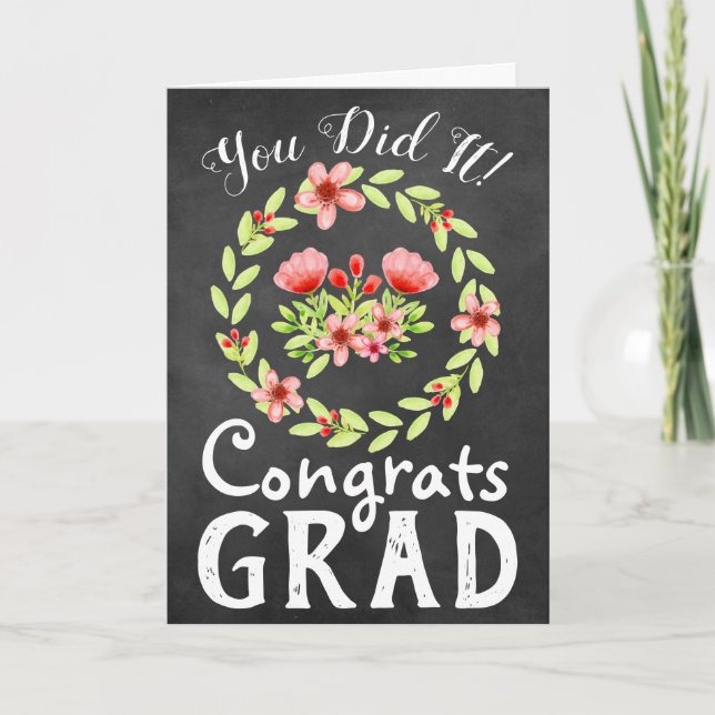 Gratulerara Grad Rustic Chalkboard och Flowers Kort (Framsida)
