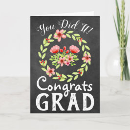 Gratulerara Grad Rustic Chalkboard och Flowers Kort