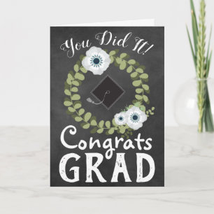 Gratulerara Grad Rustic Chalkboard och Flowers Kort