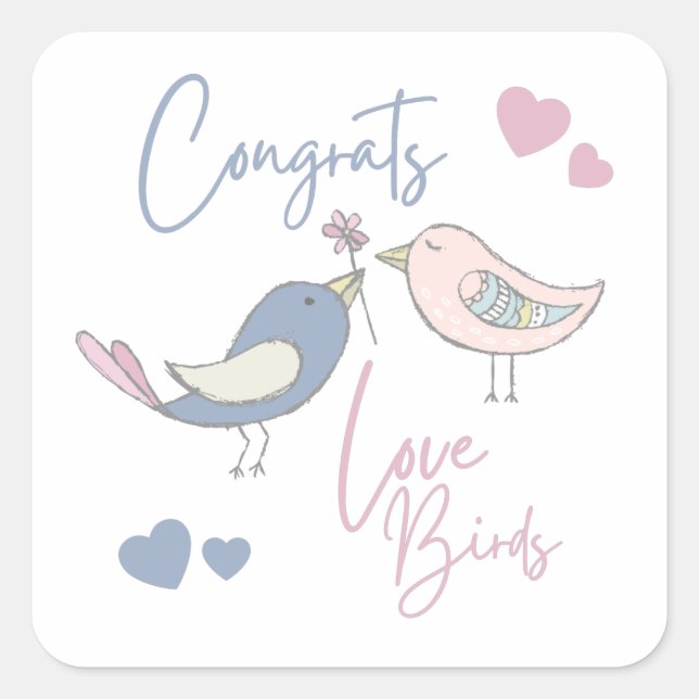 Gratulerara Love birds Stickers Fyrkantigt Klistermärke (Framsida)
