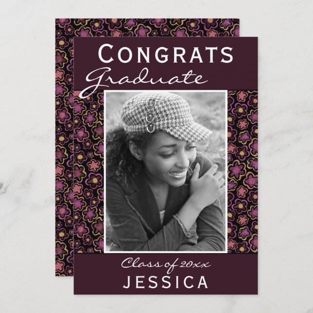 Gratulerara Student Flower Mönster Photo Studenten Kort (Fram/baksida)