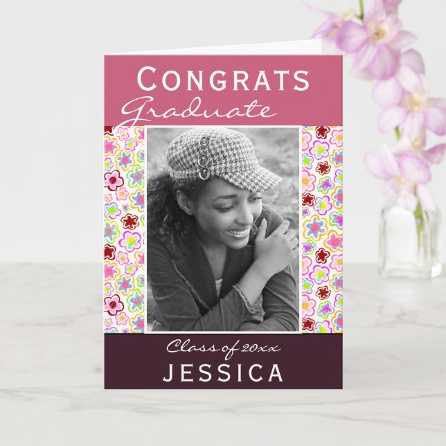 Gratulerara Student Flower Mönster Photo Studenten Kort (Orkide)