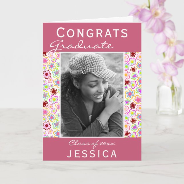 Gratulerara Student Flower Mönster Photo Studenten Kort (Orkide)