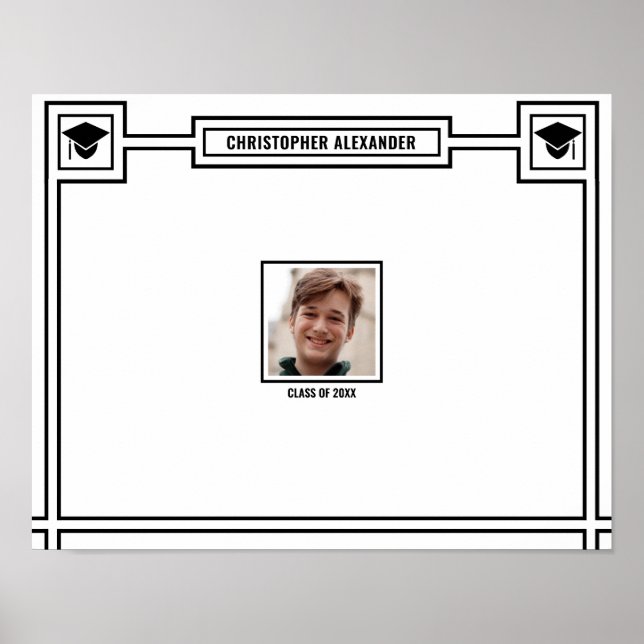 Gratulerara Student-fotosvart Namnteckning liten Poster (Framsidan)