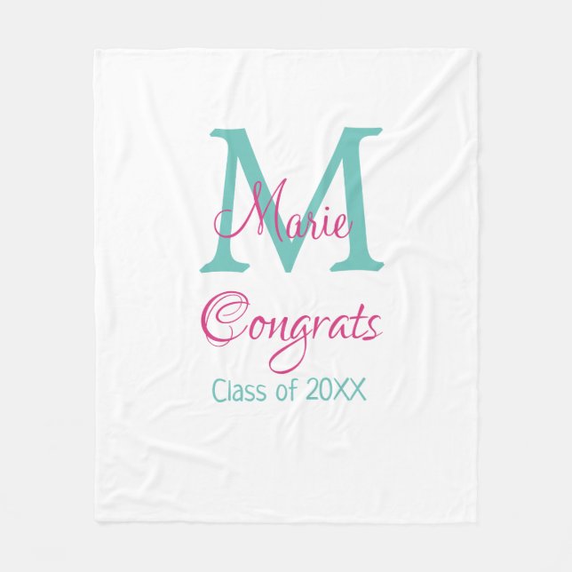 Gratulerara student namn monogram grönt rosa blått fleecefilt (Framsidan)
