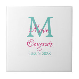 Gratulerara student namn monogram grönt rosa blått kakelplatta