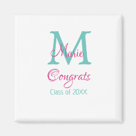 Gratulerara student namn monogram grönt rosa blått magnet