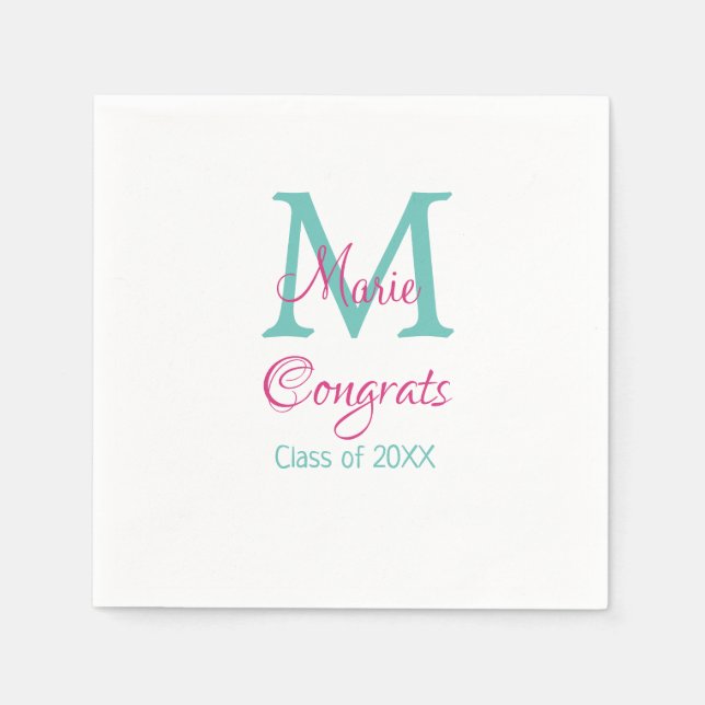 Gratulerara student namn monogram grönt rosa blått pappersservett (Framsidan)