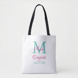Gratulerara student namn monogram grönt rosa blått tygkasse