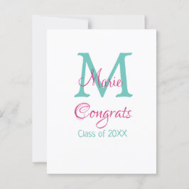Gratulerara student namn monogram grönt rosa blått vykort