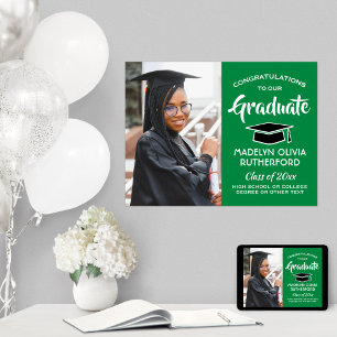 Gratulerara Student Photo Grönt och Vita Studenten Poster