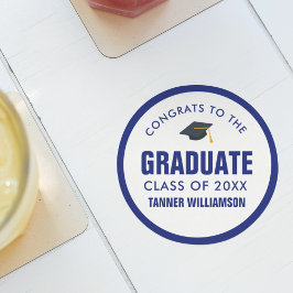 Gratulerara Student-sockelklass 20XX Fet Blue-Anpa Underlägg Papper Rund