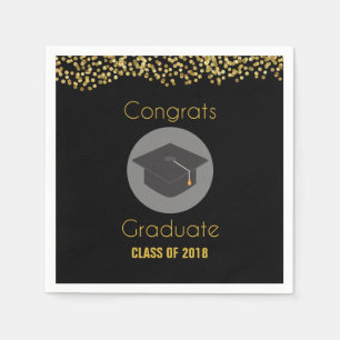 Gratulerara Student w/Faux Guld Glitter och Grad C Pappersservett