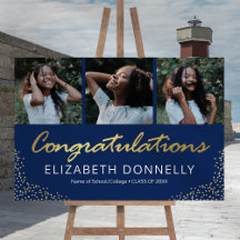 Gratulerara Studenten 3-foto, blå Guld