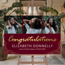 Gratulerara Studenten 3 Photo Burgundy Guld