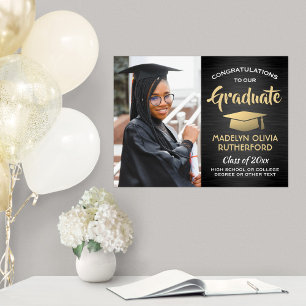 Gratulerart foto Brushed Black och Guld Studenten Poster