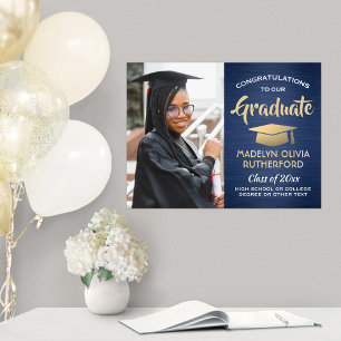 Gratulerart foto Bruten Navy Blue & Guld Studenten Poster