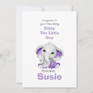 Gratulerart kort för elefant med lavender nalle