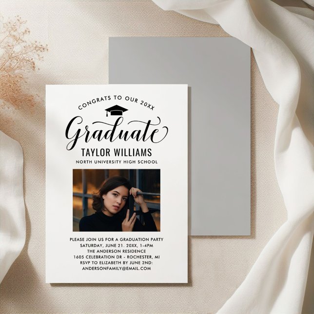 Gratulerart till vårt Student Black Script Photo Inbjudningar (Skapare uppladdad)