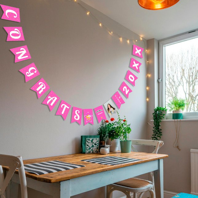 Gratulerart Toppen Grad Rosa-Editable Photo Namn å Vimplar (Skapare uppladdad)