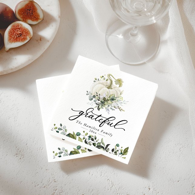 Gratully White Pumpkin Greenery Thanksgiving Pappersservett (Skapare uppladdad)