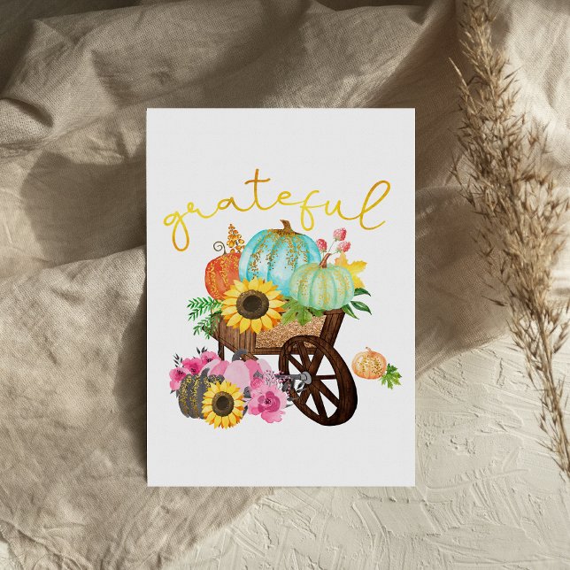 Gratunt Cart Pumpkins Solros-Thanksgiving-kort (Skapare uppladdad)
