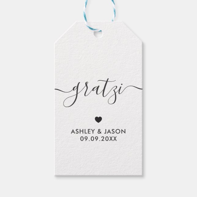 Gratzi Gift Märkre, Bröllop Tack Märkres, Kraft  Presentetikett (Framsidan)