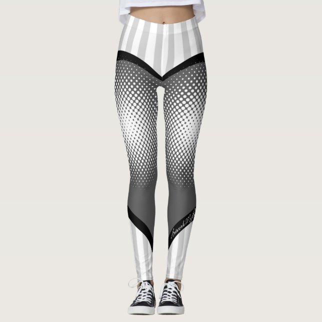 Grau gestreift Herz weiß gepunktet 80er Leggings (Framsida)