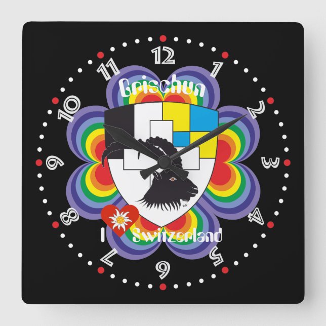 Graubünden Grischun Grigioni Schweiz Svizra Uhr Fyrkantig Klocka (Framsida)