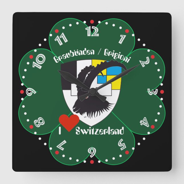 Graubünden Grischun Grigioni Schweiz Svizra Uhr Fyrkantig Klocka (Framsida)