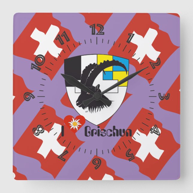 Graubünden Grischun Grigioni Schweiz Svizra Uhr Fyrkantig Klocka (Framsida)