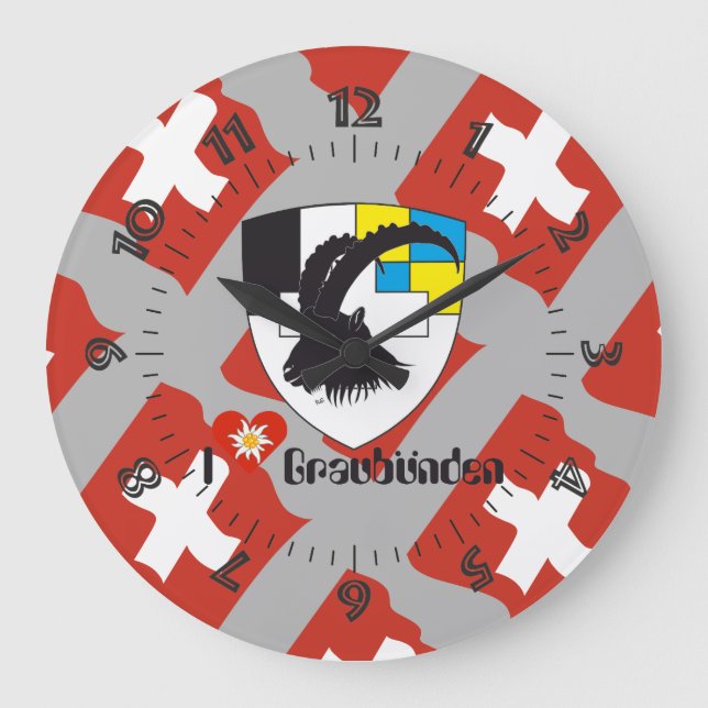 Graubünden Grischun Grigioni Schweiz Svizra Uhr Stor Klocka (Framsida)