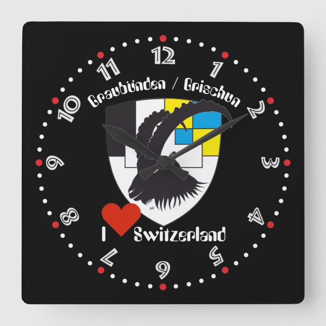 Graubünden Grischun Grigoni Schweiz Svizra Uhr Fyrkantig Klocka (Framsida)