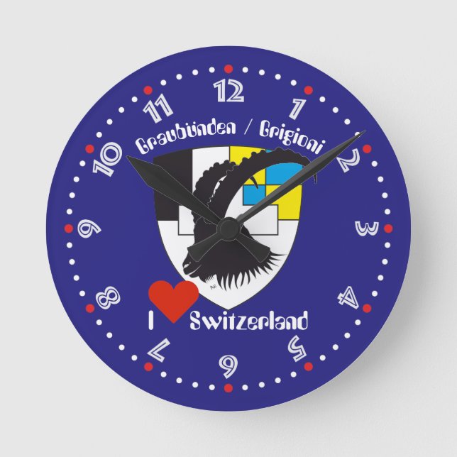 Graubünden Grischun Grigoni Schweiz Svizra Uhr Rund Klocka (Framsida)