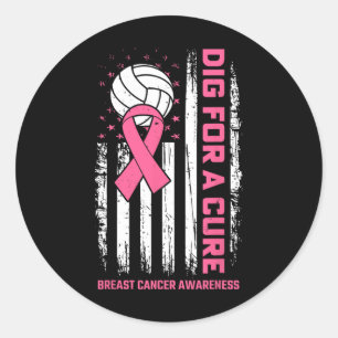 Gräv för ren Rosa Ribbon Volleyball Breast Cancer Runt Klistermärke