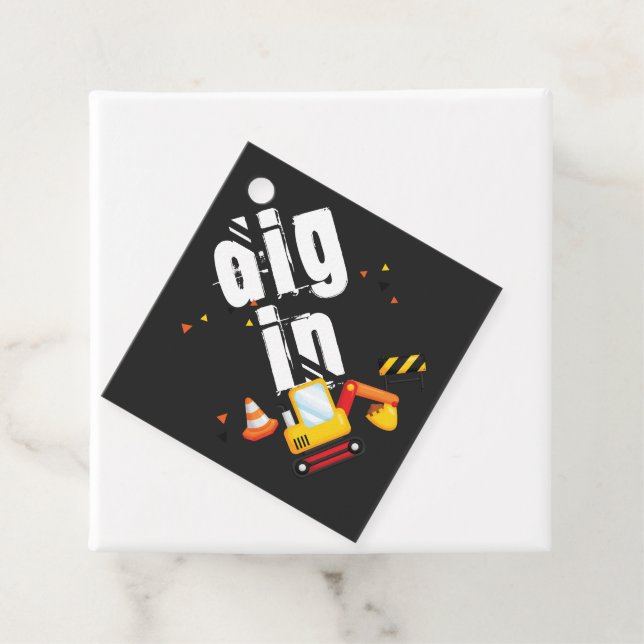 Gräv i byggnadsdagen gåvor etiketter (På plats)