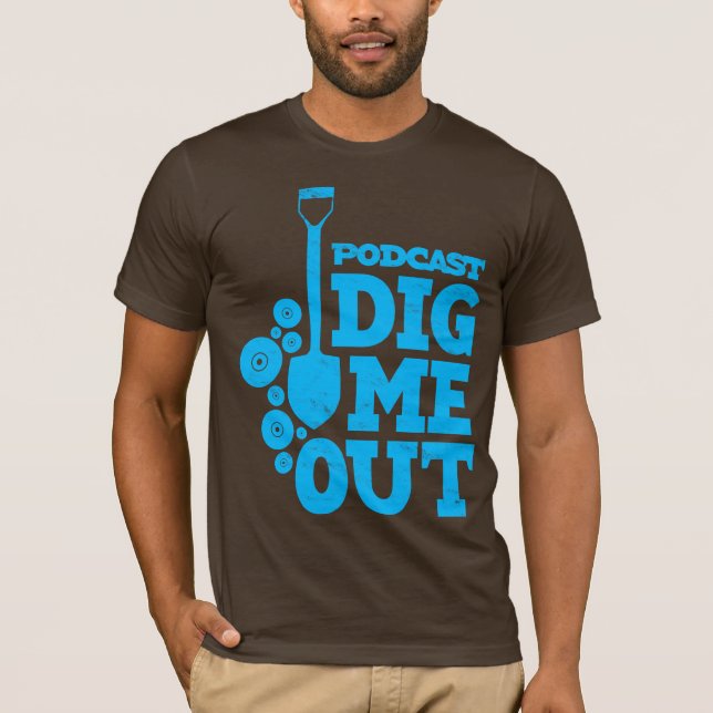 Gräv mig ut Staplad blå Logotyp på brunt T-shirt (Framsida)