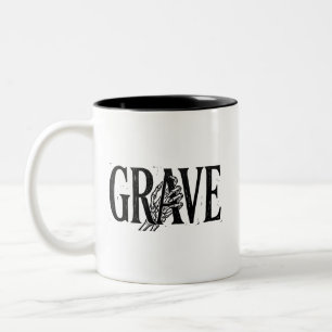 Grav Skelett Hand Halloween Linocut Design Två-Tonad Mugg
