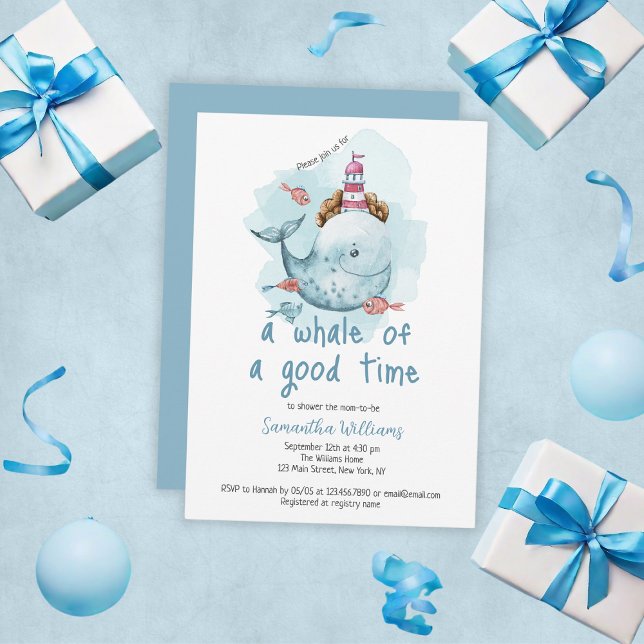 Gråval av Bra Time Boy Shower Inbjudningar (Cute Whale Of A Good Time Boy Baby Shower Invitation
)