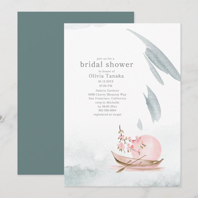 Gravande japansk båt i Moonlight-Möhippan Inbjudningar (Fram/baksida)