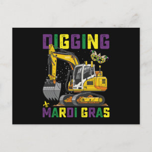 Grävande Mardi Gras Excavator Construction Carniva Vykort
