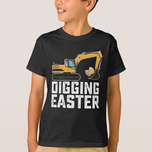 Grävande Påsk Excavator Egg Hunt Funny T Shirt (Framsida)