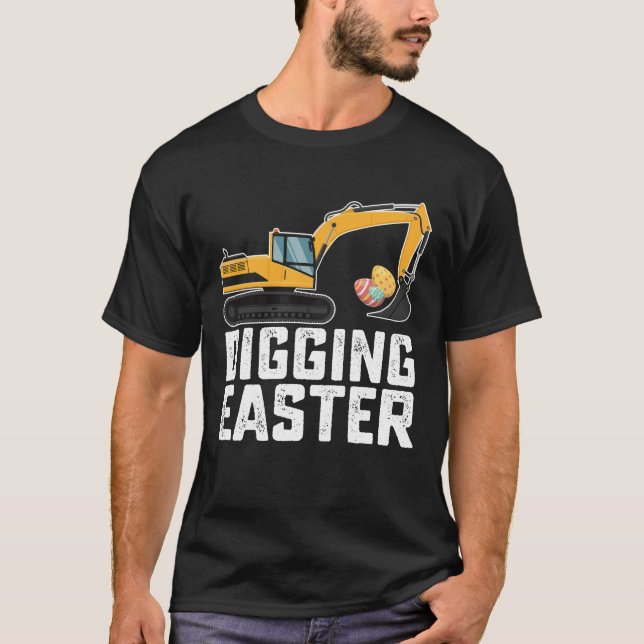 Grävande Påsk Excavator Egg Hunt Funny T Shirt (Framsida)